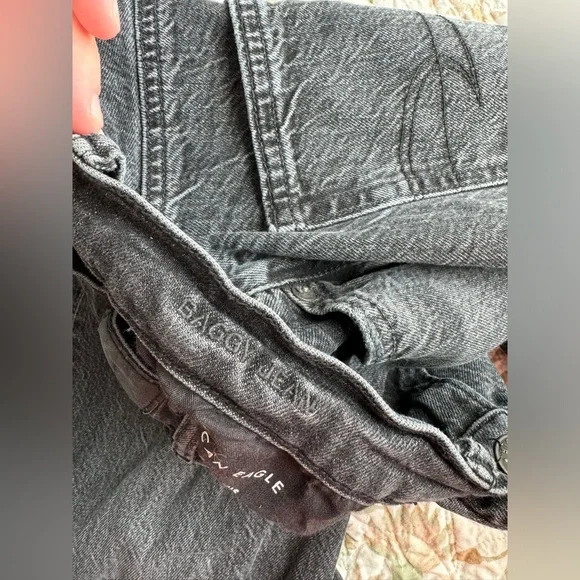 American eagle baggy straight leg jeans black distressed - Picture 3 of 10